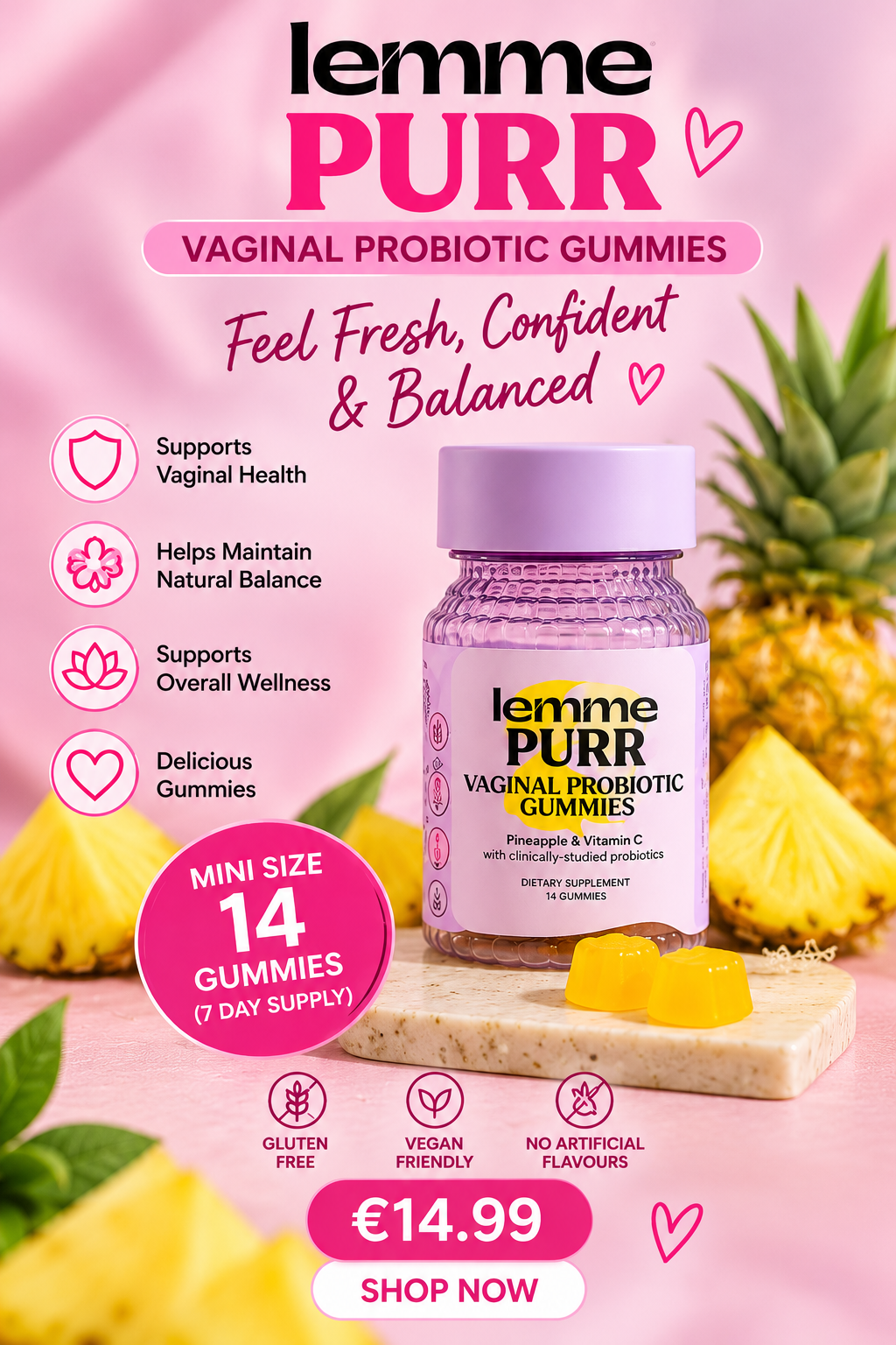 💗 Lemme PURR Vaginal Probiotic Gummies – Mini Size (14 Gummies)
